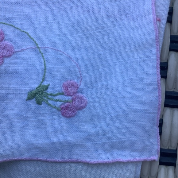 Fine Heirloom Cotton Linen Napkins White Pink Set of 4 Embroidered Vintage - Picture 4 of 5